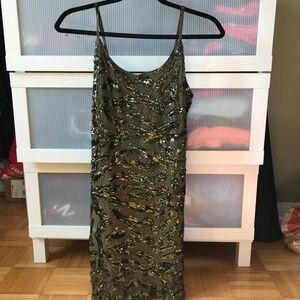 Alice and Olivia Sequinned Olive Green Mini Dress